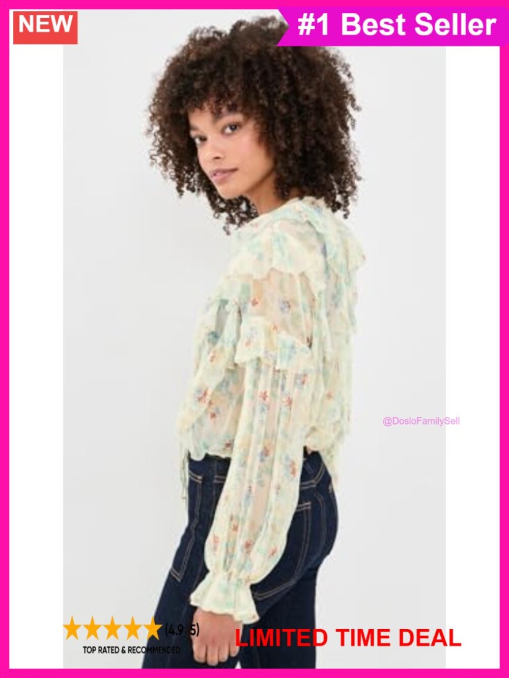 Silk Chiffon Blouse with Ruffles and Floral Pattern - Picture 4 of 5